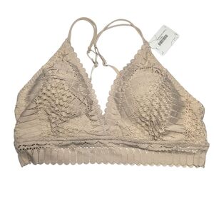 Anemone Delicate Crochet Victorian Lace Cream Taupe Stretchy Bralette L NWT